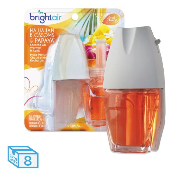 BRI900254 BRIGHT Air Electric Scented Oil Air Freshener Warmer/Refill, Hawaiian Blossoms/Papaya, 8/CT
