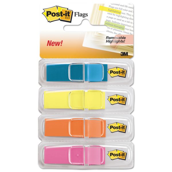 MMM6834ABX Post-it Flags Highlighting Page Flags, 4 Bright Colors, 4 Dispensers, 1/2" x 1 3/4", 35/Color
