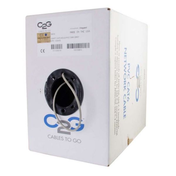 SYNX4147926 C2G 1000ft Cat6 Bulk Ethernet Network Cable-Solid UTP-Riser CMR Gray TAA