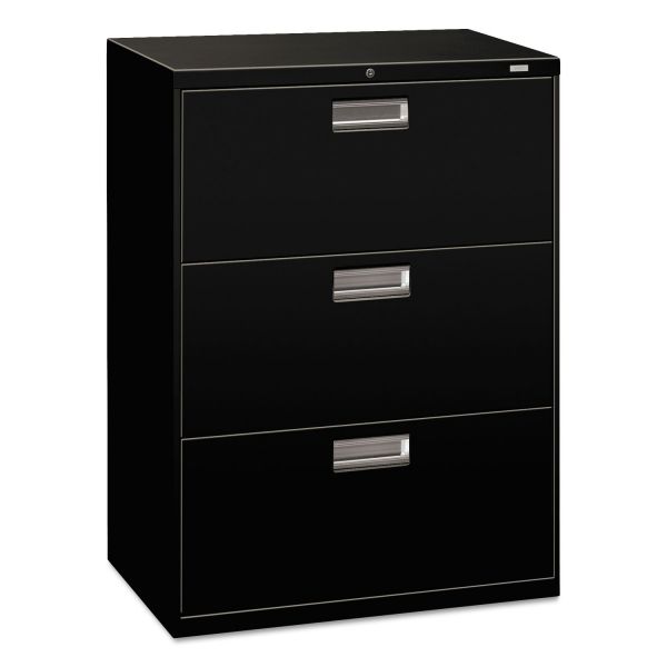 HON673LP HON 600 Series Three-Drawer Lateral File, Letter/Legal/A4, 30w x 19-1/4d, Black