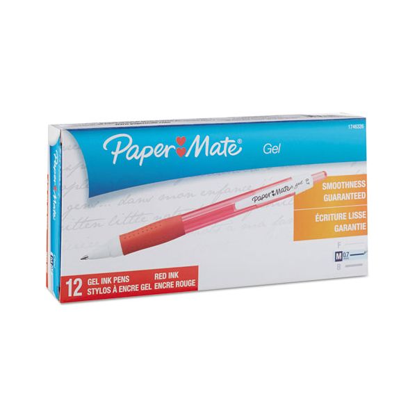 PAP1746326 Paper Mate Roller Ball Retractable Gel Pen, Red Ink, Medium, Dozen
