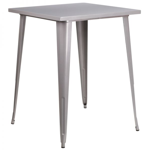 FHFCH5104040SILGG Flash Furniture 31.5'' Square Silver Metal Indoor-Outdoor Bar Height Table