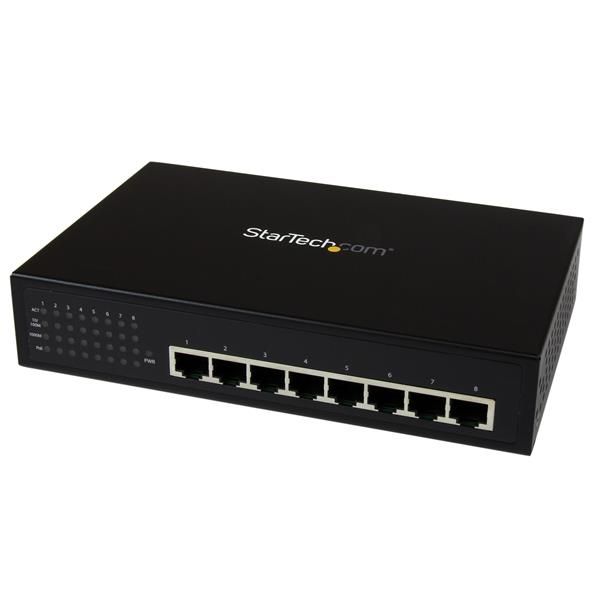SYNX3752829 StarTech.com 8 Port Unmanaged Industrial Gigabit Power over Ethernet Switch - 802.3af/at PoE+ Switch - Wall Mountable