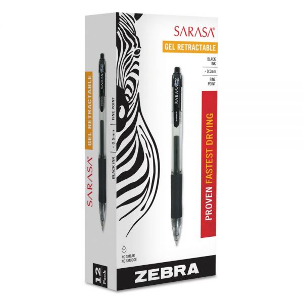 ZEB46710 Zebra Sarasa Retractable Gel Pen, Black Ink, Fine, Dozen