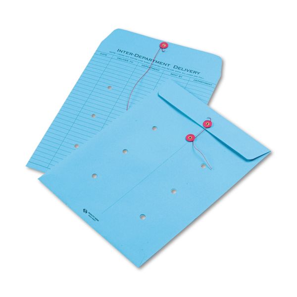 QUA63577 Quality Park Colored Paper String & Button Interoffice Envelope, 10 x 13, Blue,100/Box