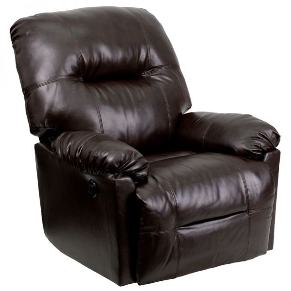 FHFAMCP93509075GG Flash Furniture Contemporary Bentley Brown Leather Chaise Power Recliner with Push Button