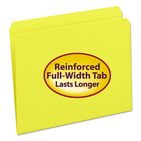 SMD12910 Smead File Folders, Straight Cut, Reinforced Top Tab, Letter, Yellow, 100/Box