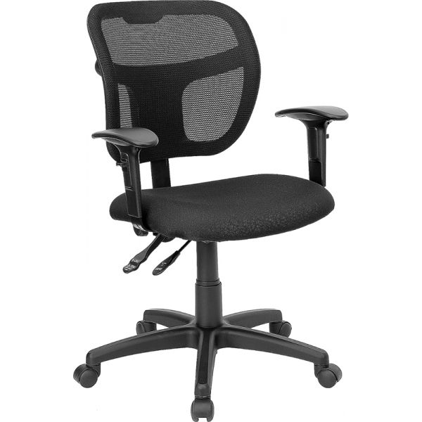 FHFWLA7671SYGBKAGG Flash Furniture Mid-Back Swivel Task Chair with Height Adjustable Arms