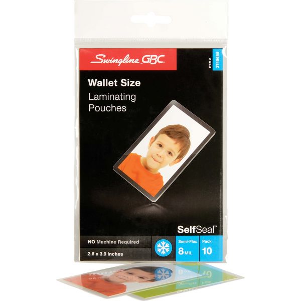 SWI3745685 Swingline GBC SelfSeal Single-Sided Wallet Laminating Sheets, 8mil, 2 3/8 x 3 7/8, 10/Pack
