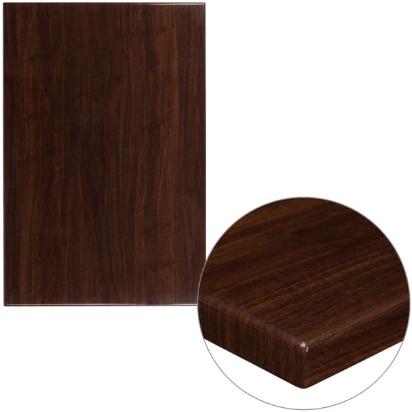 FHFTPWAL3045GG Flash Furniture 30'' x 45'' High-Gloss Walnut Resin Table Top with 2'' Thick Drop-Lip