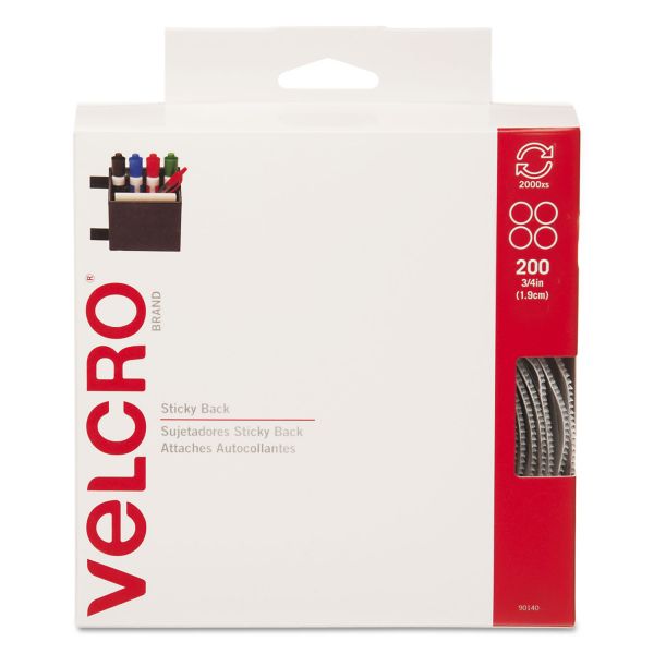 VEK90140 Velcro Sticky-Back Hook & Loop Dot Fasteners, Dispenser, 3/4", Beige, 200/Roll