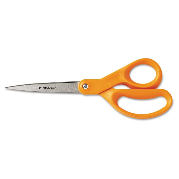 FSK34527797J Fiskars Home And Office Scissors, 8" Length, Stainless Steel, Straight, Orange Handle