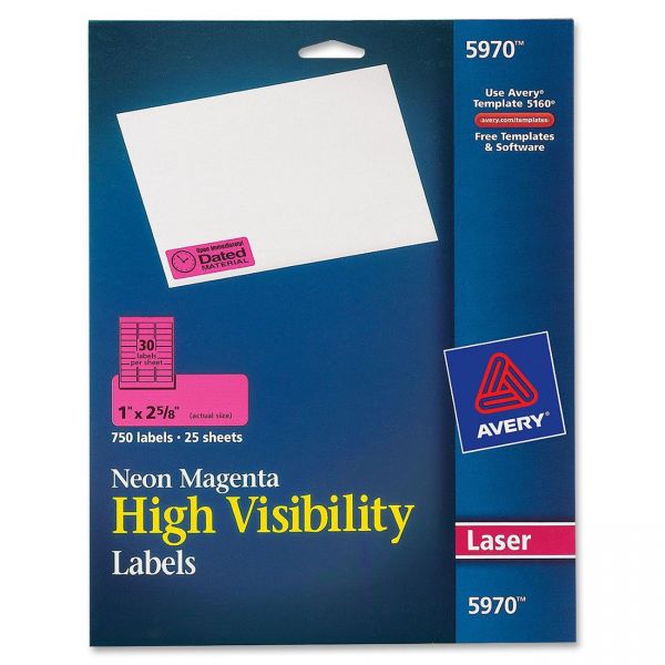 AVE5970 Avery High-Visibility Permanent ID Labels, Laser, 1 x 2 5/8, Neon Magenta, 750/Pack