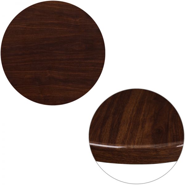 FHFTPWAL24RDGG Flash Furniture 24'' Round High-Gloss Walnut Resin Table Top with 2'' Thick Drop-Lip
