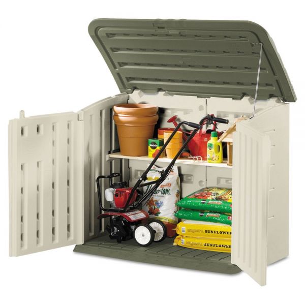 RUB3747 Rubbermaid Large Horizontal Outdoor Storage Shed, 57 x 32 x 47, Olive Green/Sandstone
