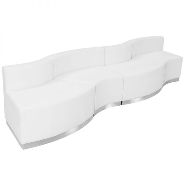 FHFZB803730SETWHGG Flash Furniture HERCULES Alon Series Melrose White Leather Reception Configuration, 4 Pieces
