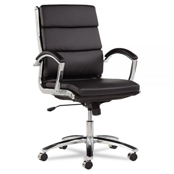 ALENR4219 Alera Neratoli Series Mid-Back Swivel/Tilt Chair, Black Leather, Chrome Frame