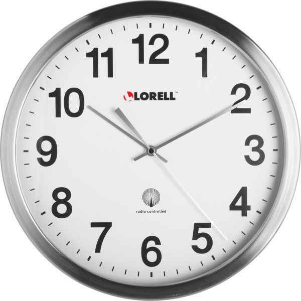LLR61001 Lorell Brushed Metal Atomic Control Wall Clock