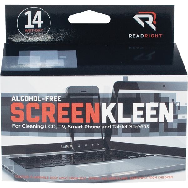 REARR1291 Read Right ScreenKleen Alcohol-Free Wipes, Cloth, 5 x 5, 14/Box