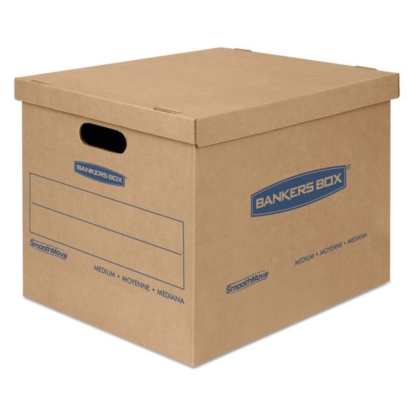 FEL7717201 Bankers Box SmoothMove Classic Medium Moving Boxes, 18l x 15w x 14h, Kraft/Blue, 8/Carton