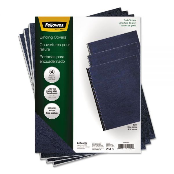FEL52124 Fellowes Classic Grain Texture Binding System Covers, 11 x 8-1/2, Navy, 50/Pack