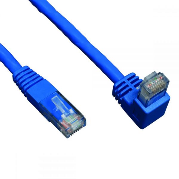 SYNX3081015 Tripp Lite 3ft Cat6 Gigabit Molded Patch Cable RJ45 Right Angle Down to Straight M/M Blue 3'