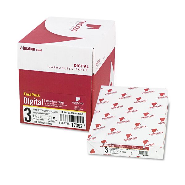 NEK17392 Nekoosa Fast Pack Digital Carbonless Paper, 8-1/2 x 11, Pink/Canary/White, 2500/Carton