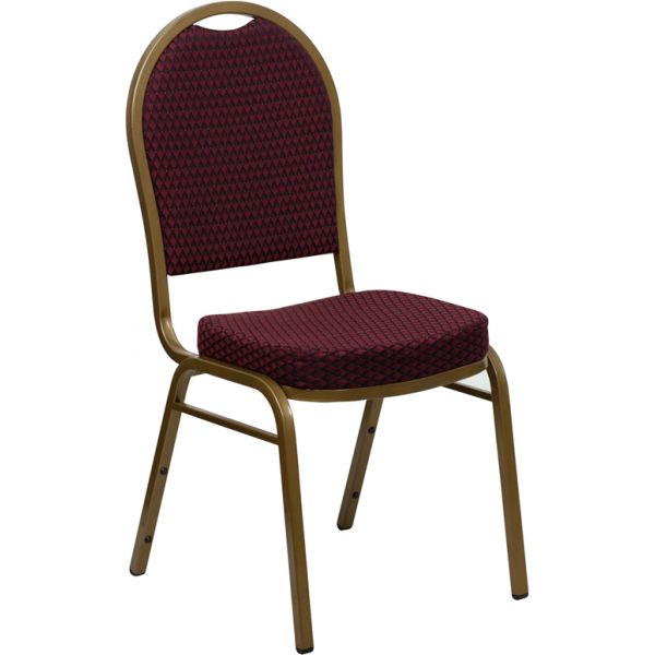 FHFFDC03ALLGOLDEFE1679GG Flash Furniture HERCULES Series Dome Back Stacking Banquet Chair with Burgundy Patterned Fabric and 2.5'' Thick Seat - Gold Frame
