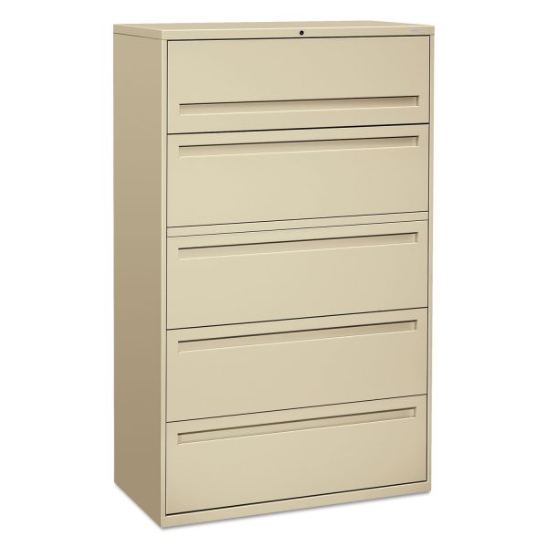 HON795LL HON 700 Series Five-Drawer Lateral File w/Roll-Out & Posting Shelves, 42w, Putty