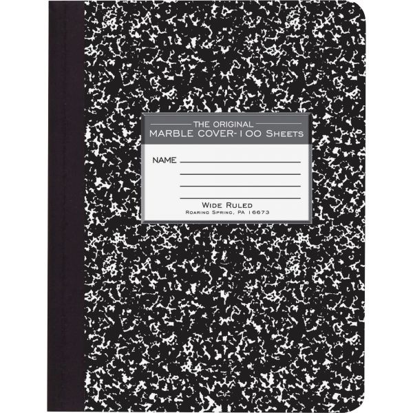 ROA77230 Roaring Spring Marble Cover Composition Book, Wide Rule, 9 3/4 x 7 1/2, 100 Pages