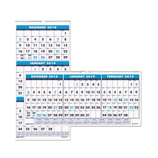 HOD3646 House of Doolittle Recycled Three-Month Format Wall Calendar, 8x17, 14-Month (Dec.-Jan.) 2018-2020