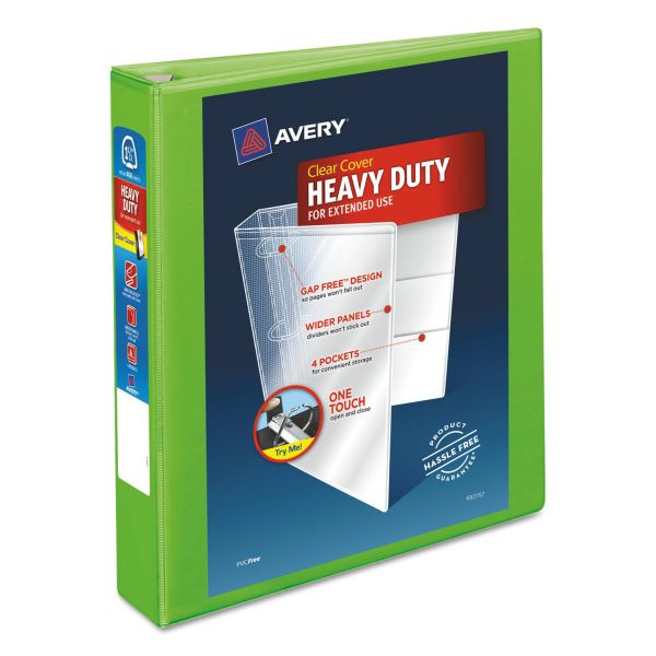 AVE79773 Avery Heavy-Duty 3-Ring View Binder w/Locking EZD Rings, 1 1/2" Capacity, Chartreuse