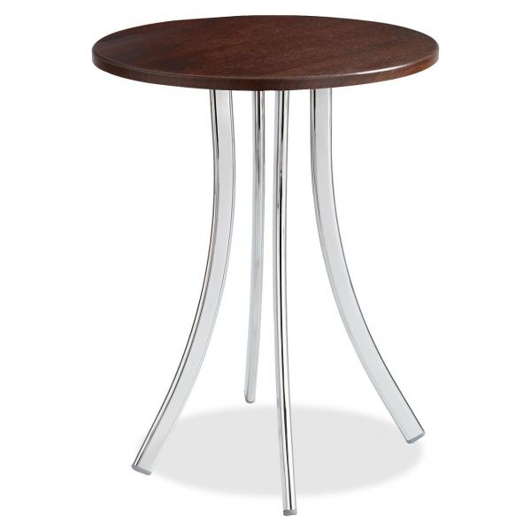 SAF5099MH Safco Decori Wood Side Table, Round, 25-3/4" Dia., 25-3/4" High, Mahogany/Silver