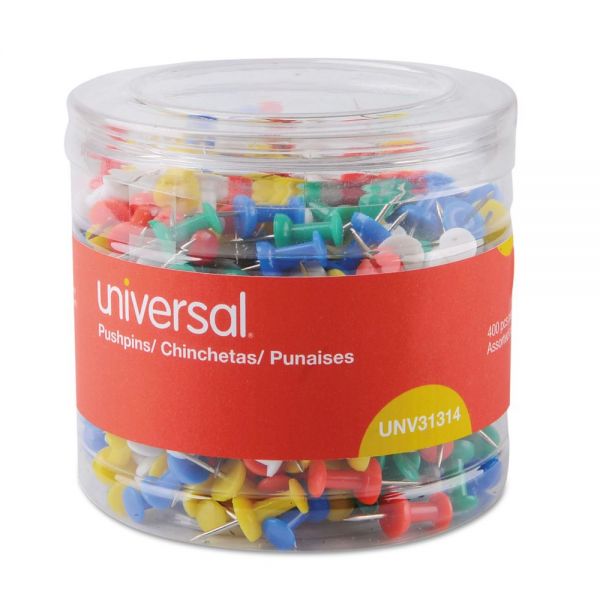 UNV31314 Universal Colored Push Pins, Plastic, Assorted, 3/8", 400/Pack