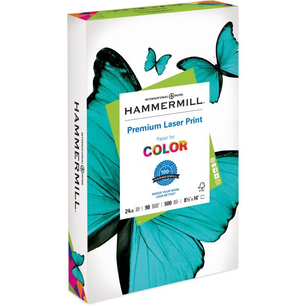 HAM104612 Hammermill Laser Print Office Paper, 98 Brightness, 24 lb, 8 1/2 x 14, White, 500 Sheets/Ream