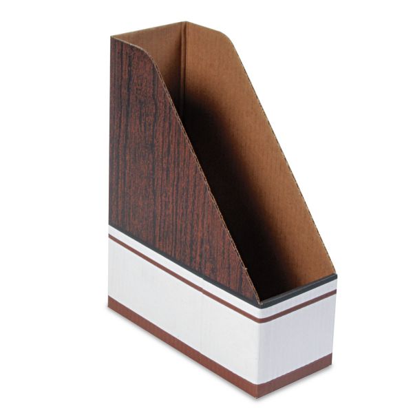 FEL07223 Bankers Box Corrugated Cardboard Magazine File, 4 x 9 x 11 1/2, Wood Grain, 12/Carton