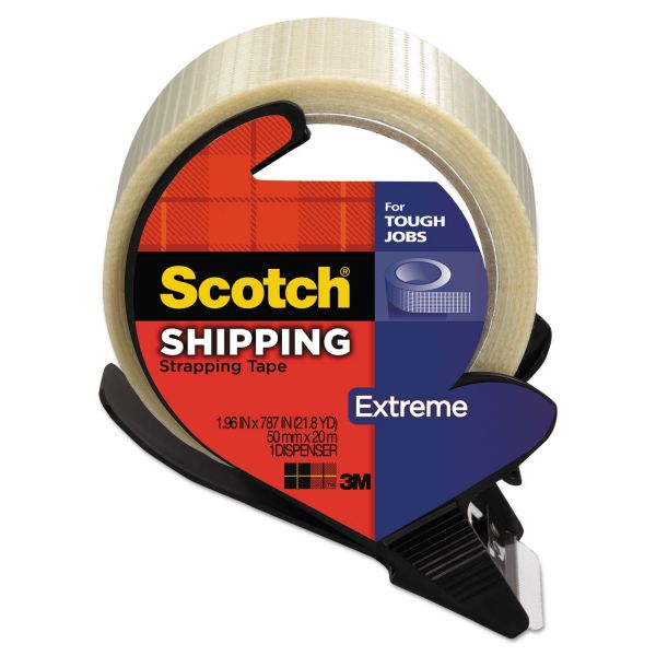 MMM8959RD Scotch Bi-Directional Filament Tape w/Dispenser, 1.88" x 21.8yds, 3" Core, Clear
