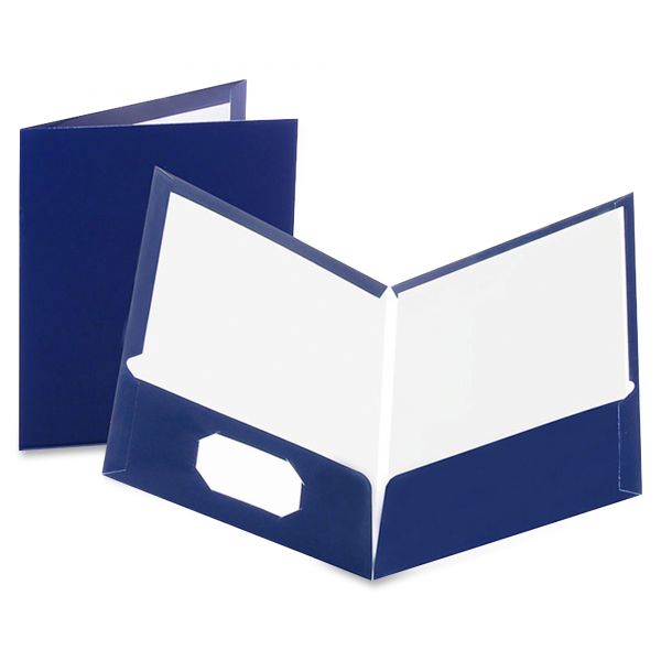 OXF51743 Oxford High Gloss Laminated Paperboard Folder, 100-Sheet Capacity, Navy, 25/Box