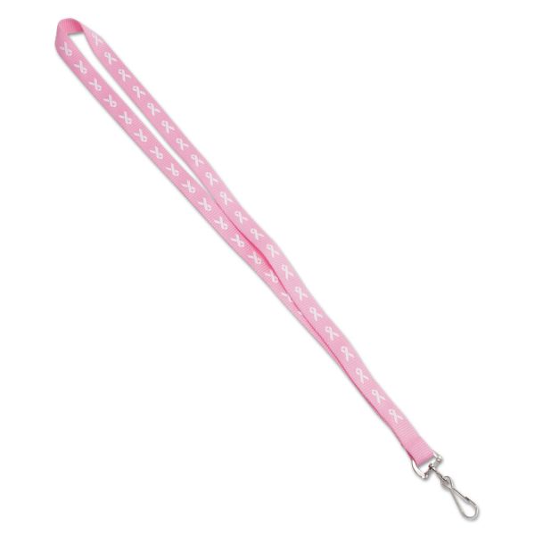 AVT75568 Advantus Breast Cancer Awareness Lanyard, J-Hook Style, 36" Long,White Ribbon,Pink,10/Box