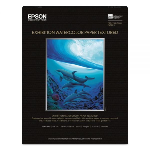 EPSS045486 Epson Exhibition Textured Watercolor Paper, 8 1/2 x 11, White