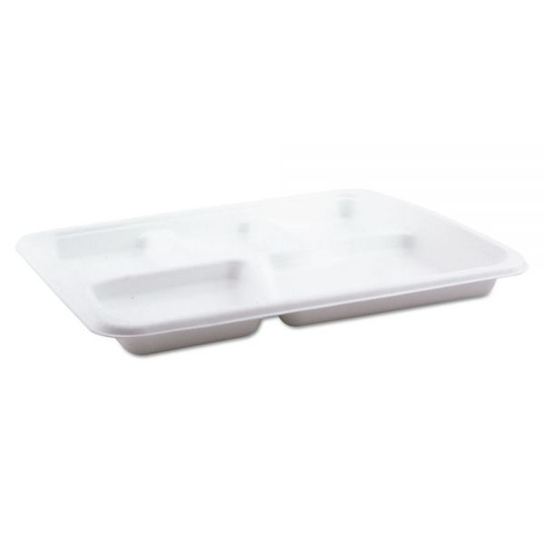 PCTMC58000S Pactiv Molded Fiber Food Tray, White, 10 1/2x8 1/2, 5-Compartment, 125/Pack, 4 Pk/Ctn