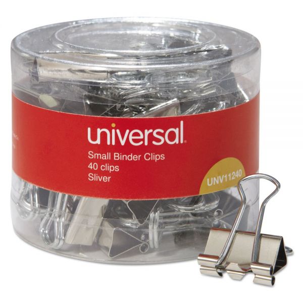 UNV11240 Universal Small Binder Clips, 3/8" Capacity, 3/4" Wide, Silver, 40/Pack