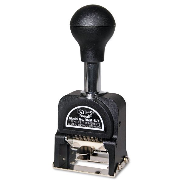 AVT9806450 Bates Royall Economy Numbering Machine, Six Wheels, Pre-Inked/Re-Inkable, Black
