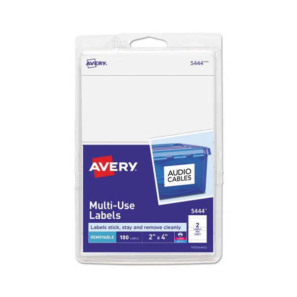 AVE05444 Avery Removable Multi-Use Labels, 2 x 4, White, 100/Pack