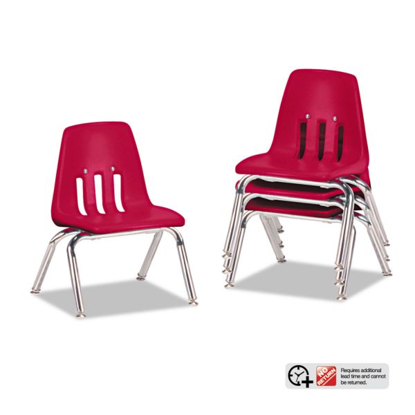 VIR901070 Virco 9000 Series Classroom Chairs, 10" Seat Height, Red/Chrome, 4/Carton