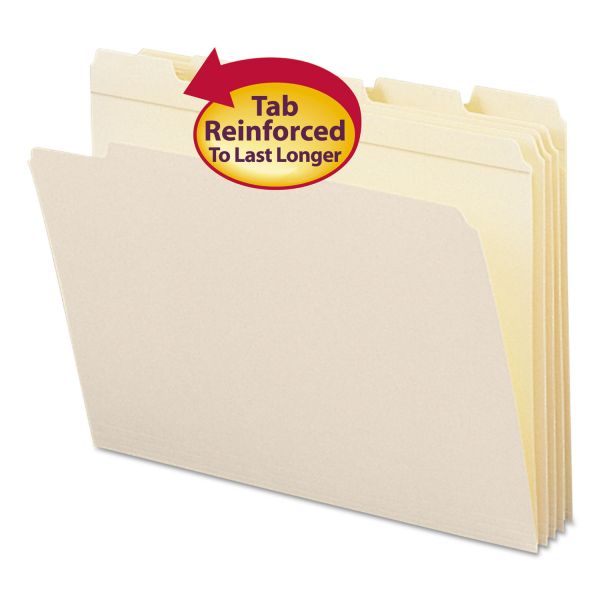 SMD10356 Smead File Folders, 1/5 Cut, Reinforced Top Tab, Letter, Manila, 100/Box