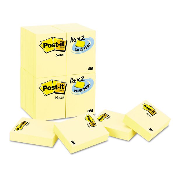 MMM65324VADB Post-it Notes Original Pads in Canary Yellow, 1 1/2 x 2, 90-Sheet, 24/Pack