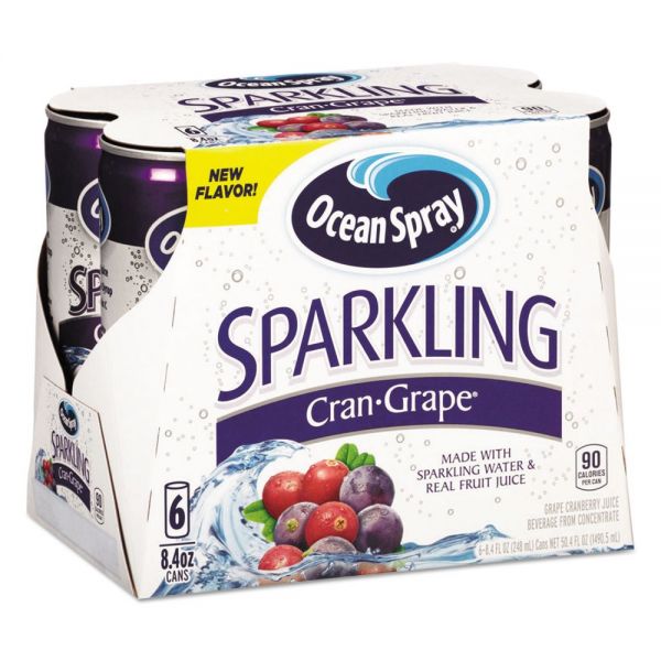 OCS22712 Ocean Spray Sparkling Juices, CranGrape, 8.4 oz Can, 6/Pack