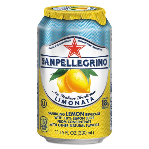 NLE43347 San Pellegrino Sparkling Fruit Beverages, Limonata (Lemon), 11.15 oz Can, 12/Carton