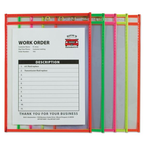 CLI43920 C-Line Stitched Shop Ticket Holder, Neon, Assorted 5 Colors, 75", 9 x 12, 10/PK